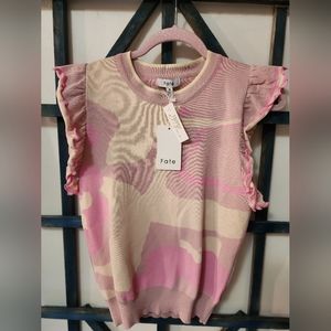 NWT Spring Camo swirl Fate Ruffle Sleeveless Sweater In Pastel Multi Size Small